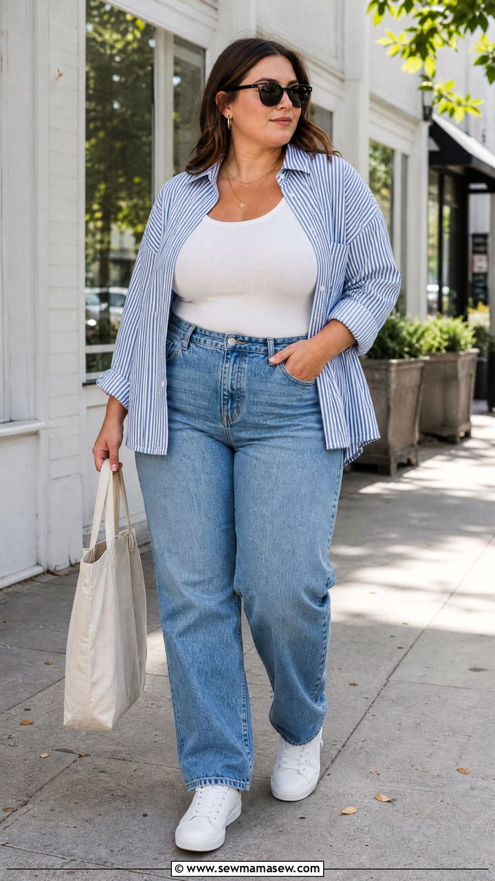 Plus Size Button Down Shirt Over Tank Outfit - 20 plus size layered top outfit ideas