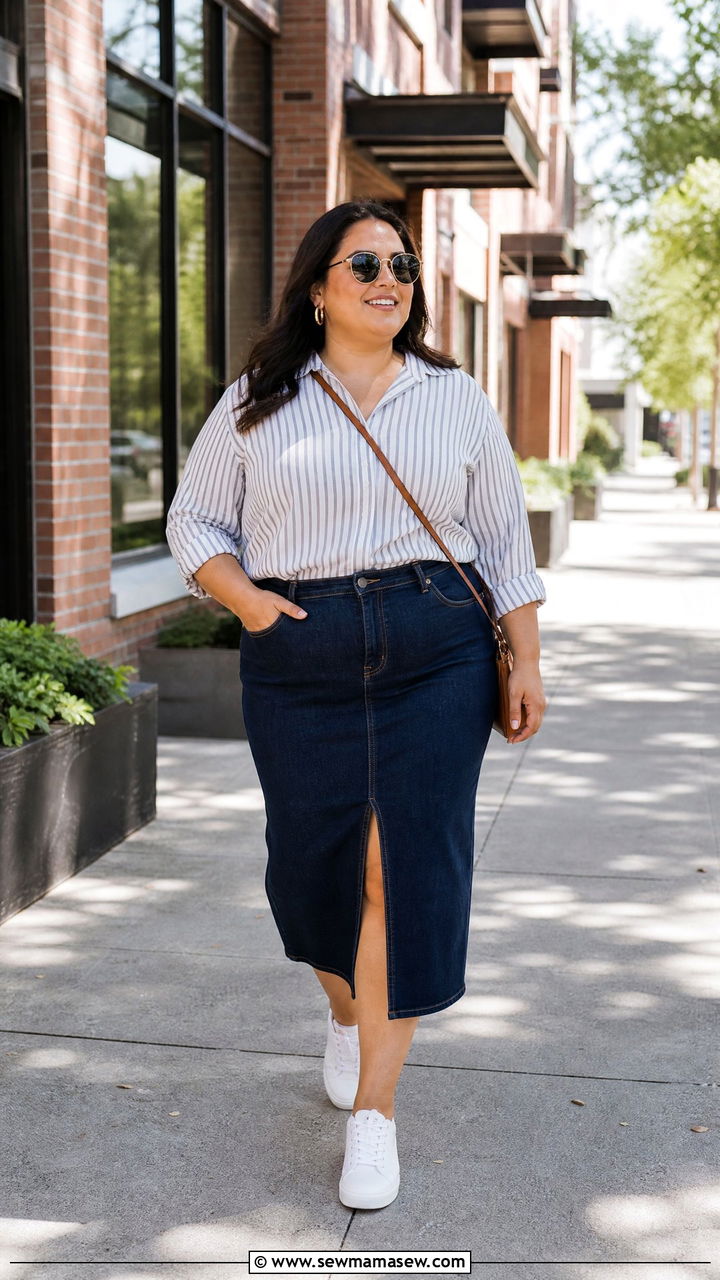 Plus Size Button Up Shirt With Denim Skirt - 20 plus size button up shirt outfit ideas