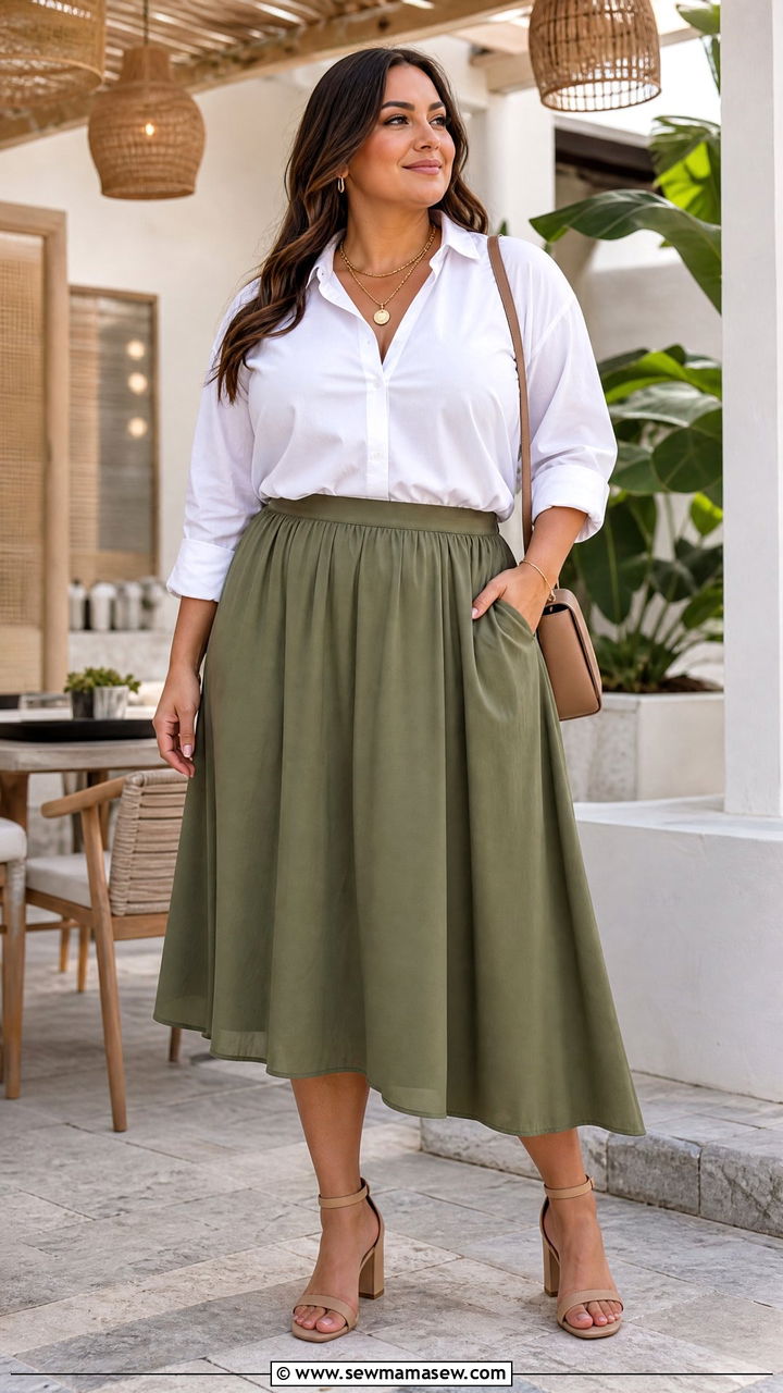 Plus Size Button Up Shirt With Midi Skirt - 20 plus size button up shirt outfit ideas