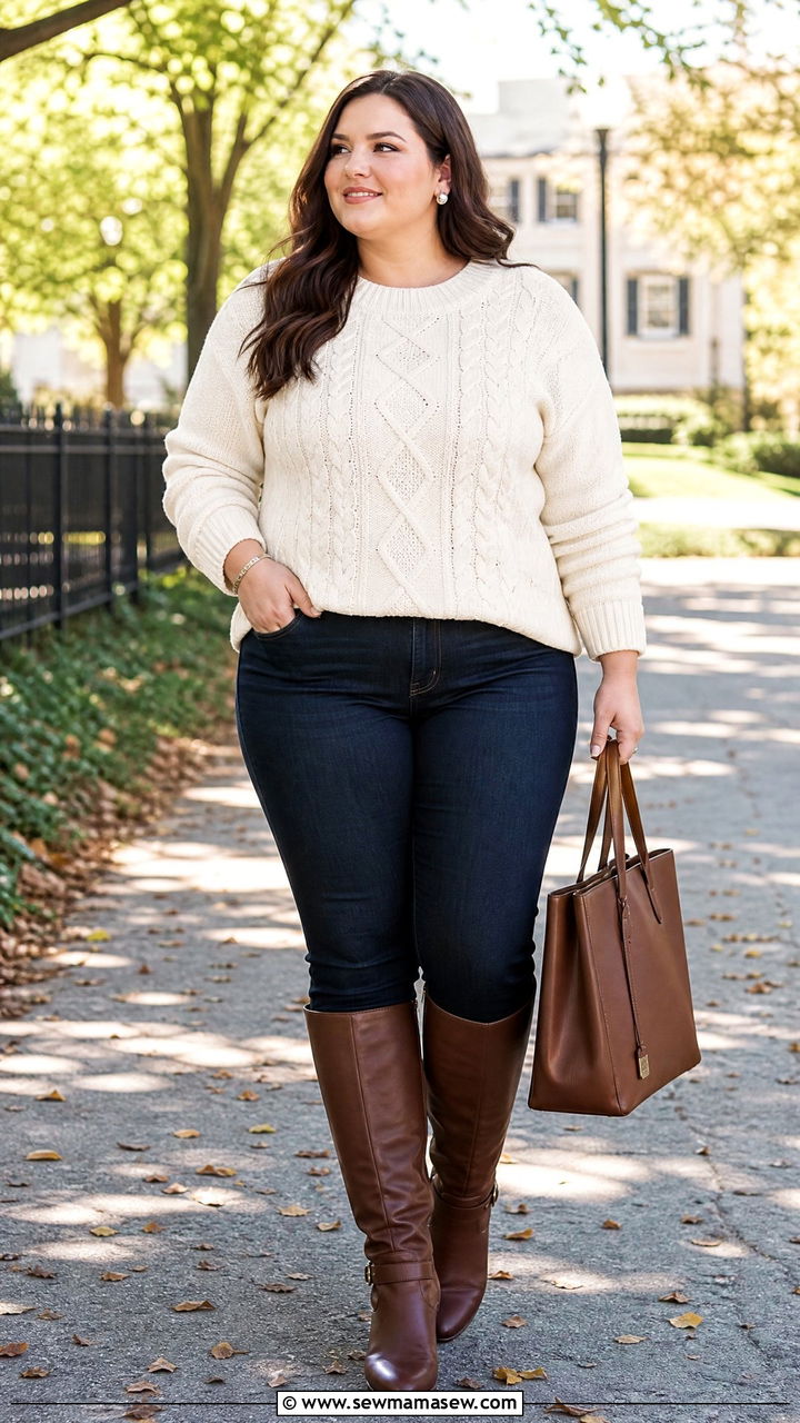 Plus Size Cable Knit Sweater Outfit - 20 plus size preppy top outfit ideas