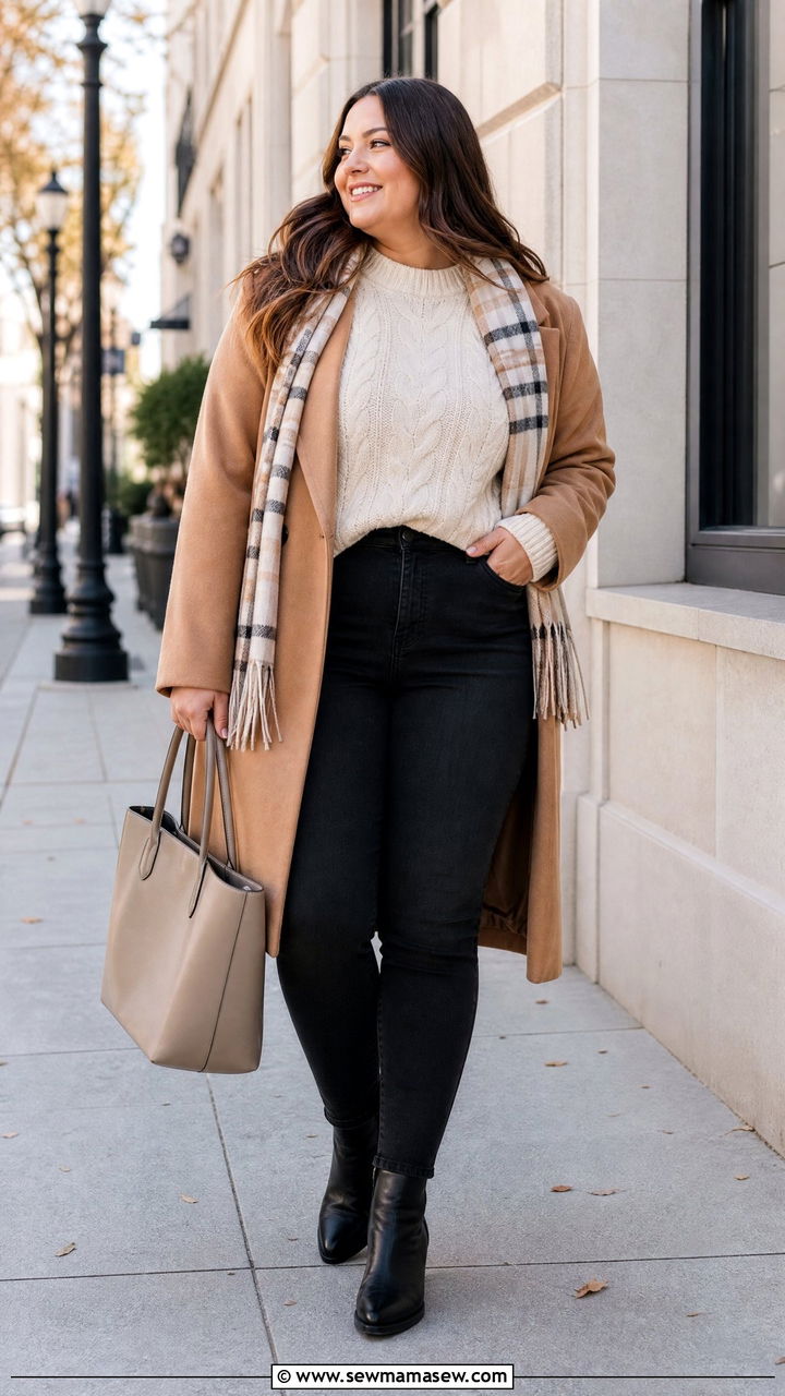 Plus Size Cable Knit Sweater With Black Jeans - 20 plus size sweater weather outfit ideas