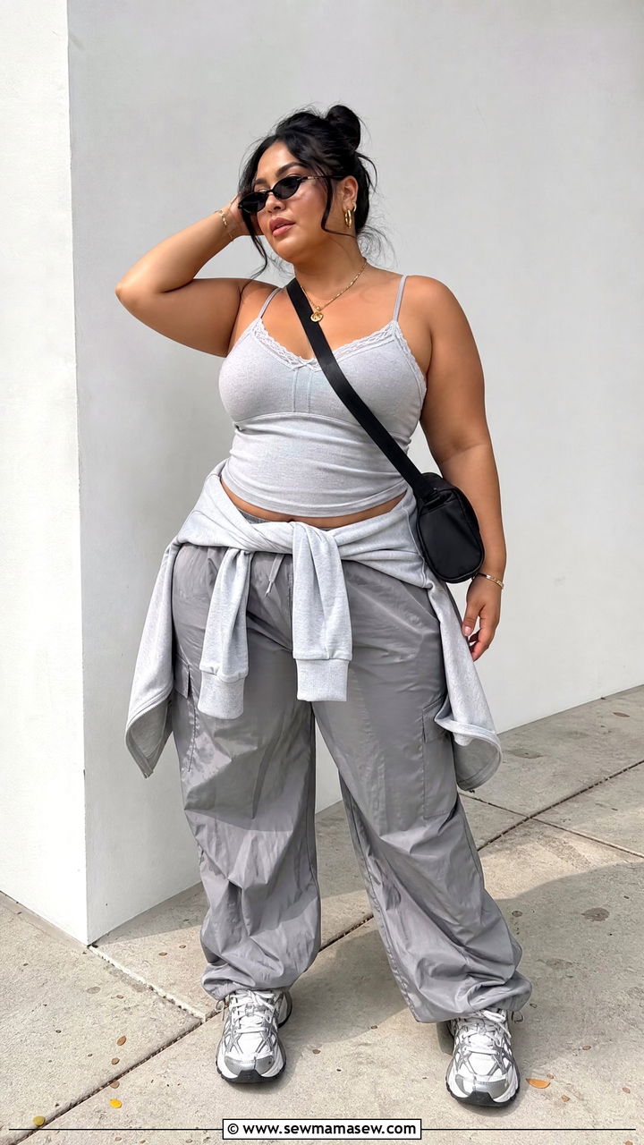 Plus Size Cami Top And Parachute Pants Outfit - 20 plus size y2k top outfit ideas