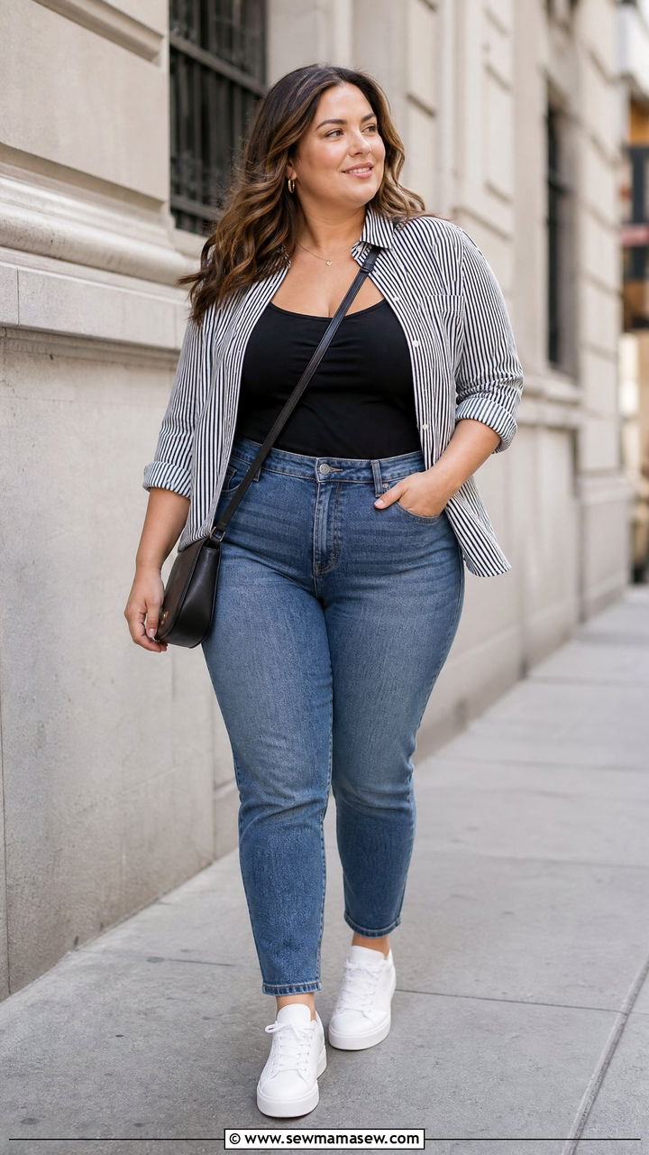 Plus Size Cami Top With Button Down Shirt - 20 plus size cami top outfit ideas