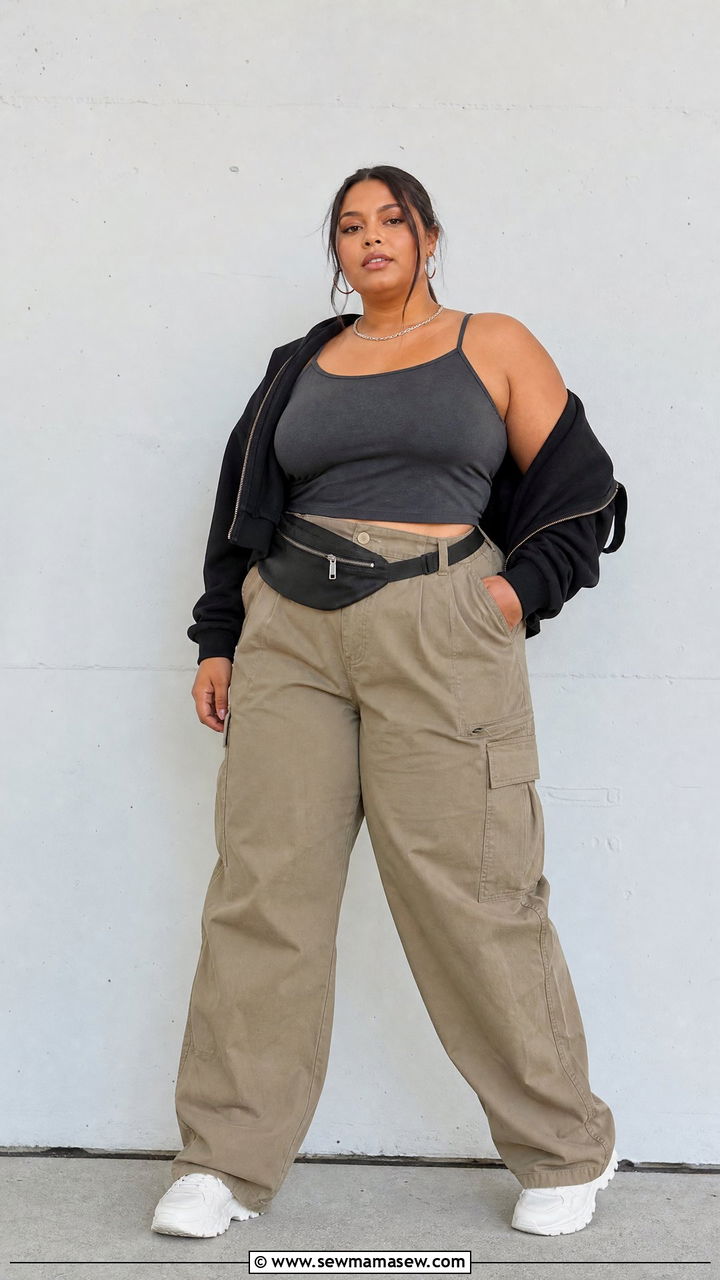 Plus Size Cami Top With Cargo Pants - 20 plus size cami top outfit ideas