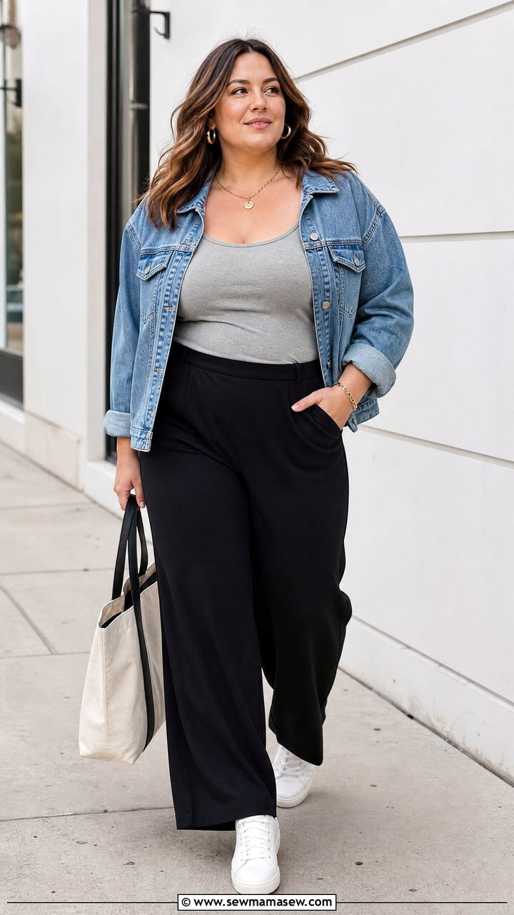 Plus Size Cami Top With Denim Jacket - 20 plus size cami top outfit ideas