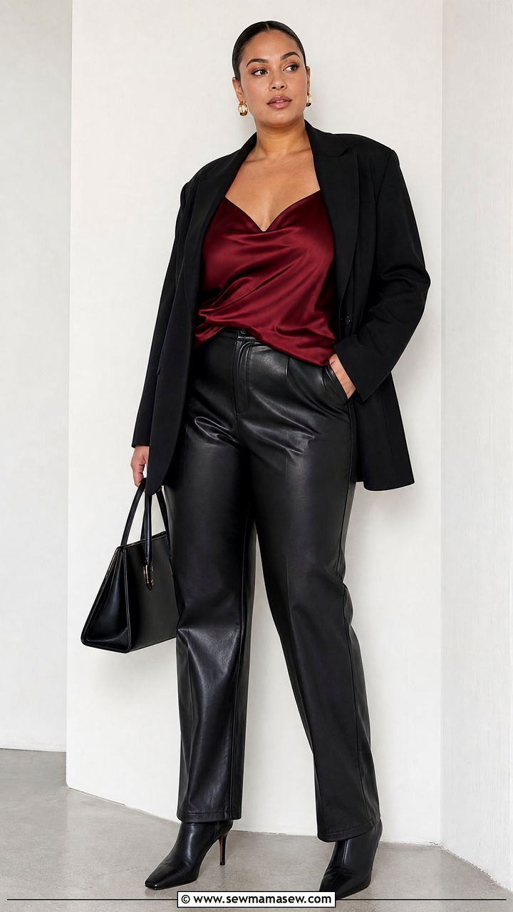 Plus Size Cami Top With Leather Look Pants - 20 plus size cami top outfit ideas