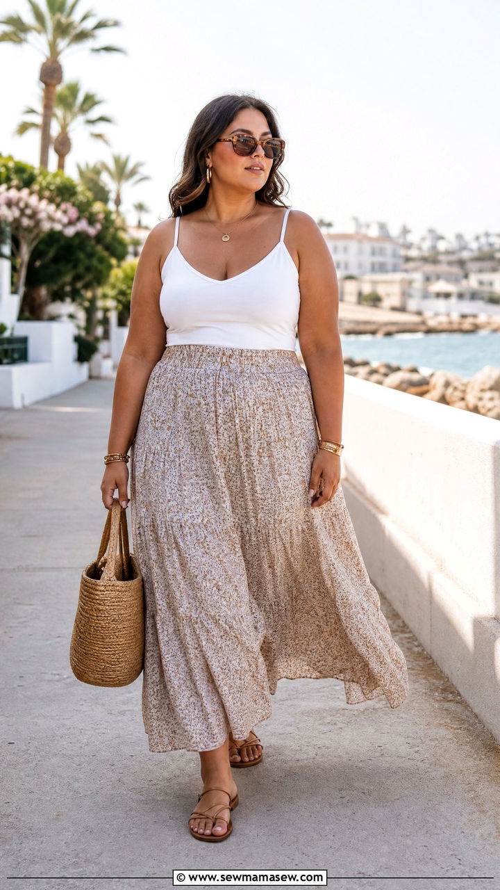 Plus Size Cami Top With Maxi Skirt - 20 plus size cami top outfit ideas
