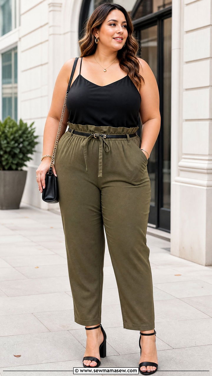 Plus Size Cami Top With Paperbag Waist Pants - 20 plus size cami top outfit ideas