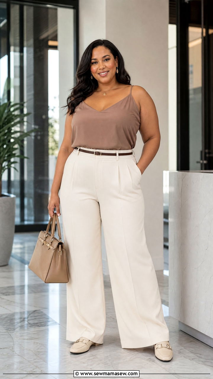 Plus Size Cami Top With Pleated Pants - 20 plus size cami top outfit ideas