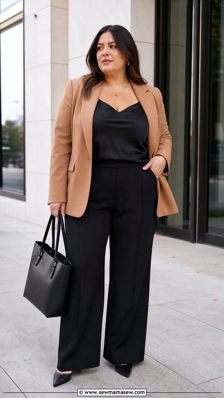 Plus Size Camisole Top With Blazer And Trousers - 20 plus size camisole top outfit ideas
