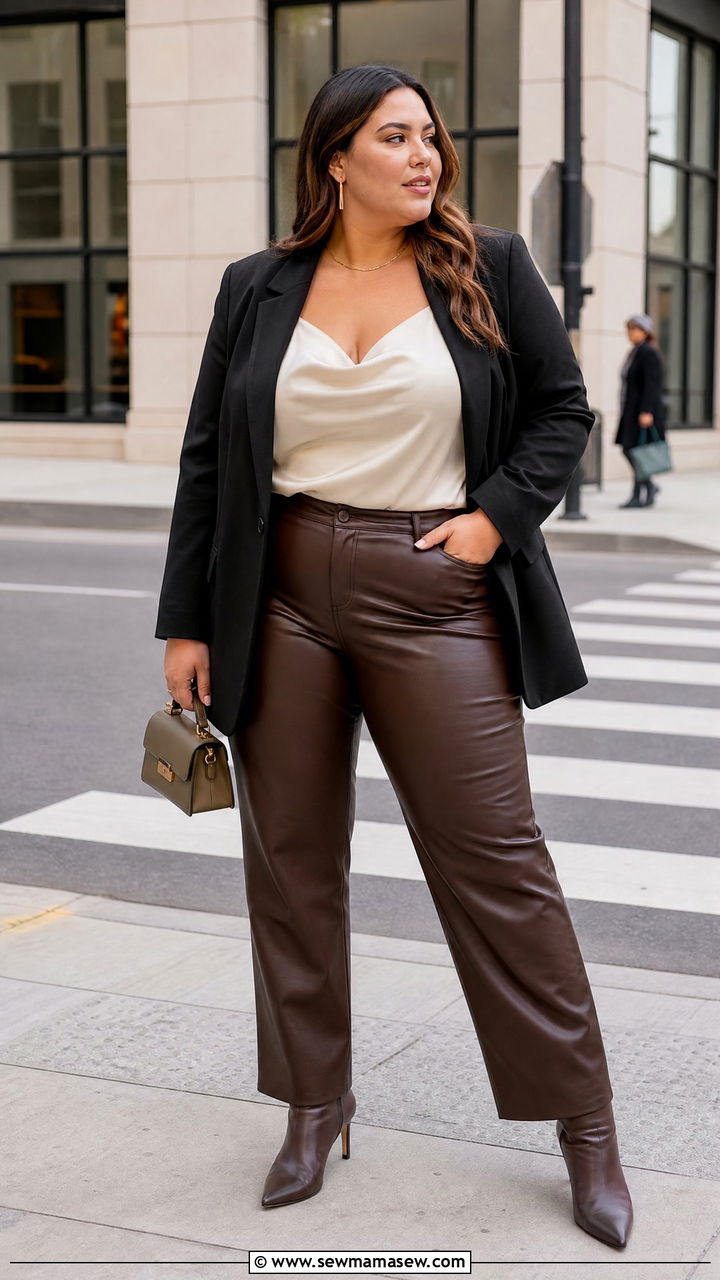 Plus Size Camisole Top With Leather Pants - 20 plus size camisole top outfit ideas