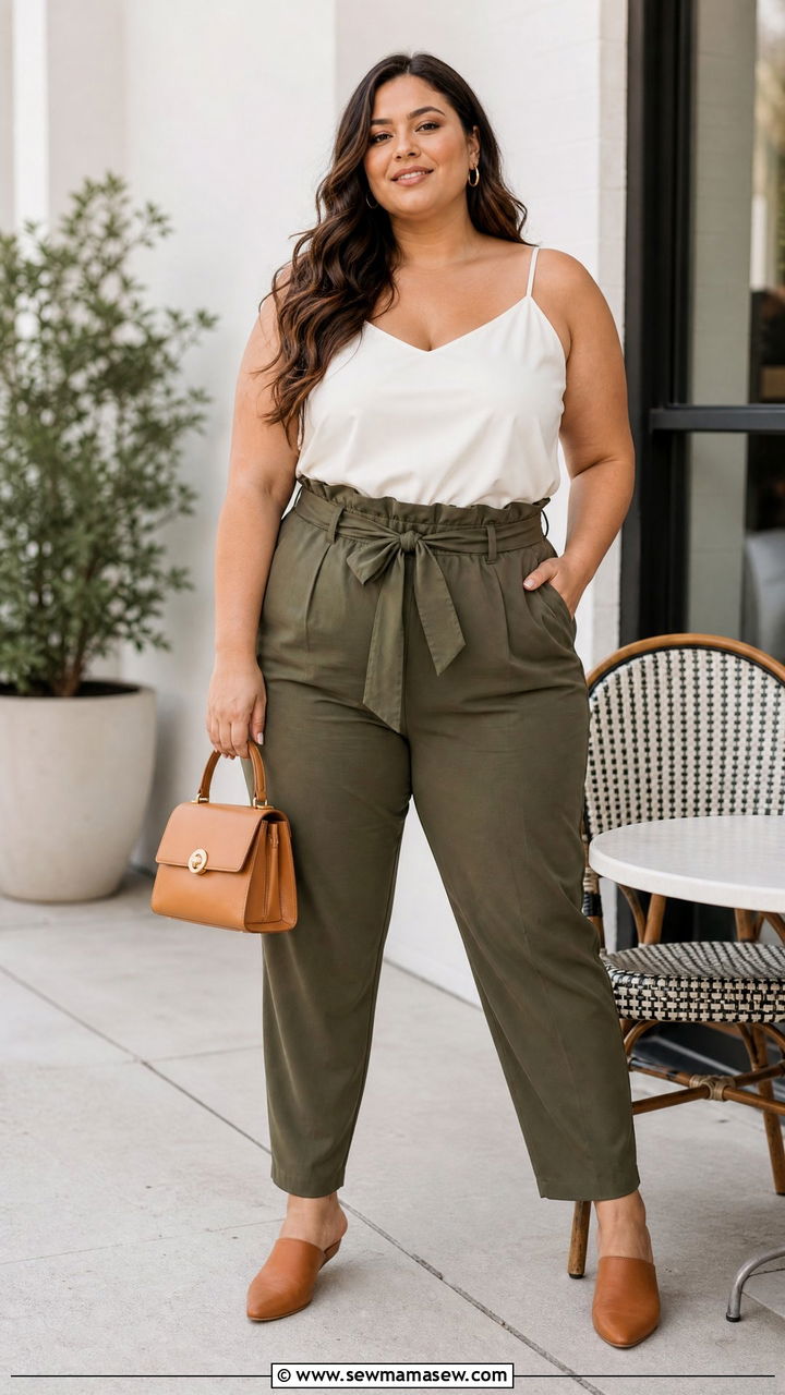 Plus Size Camisole Top With Paperbag Waist Pants - 20 plus size camisole top outfit ideas