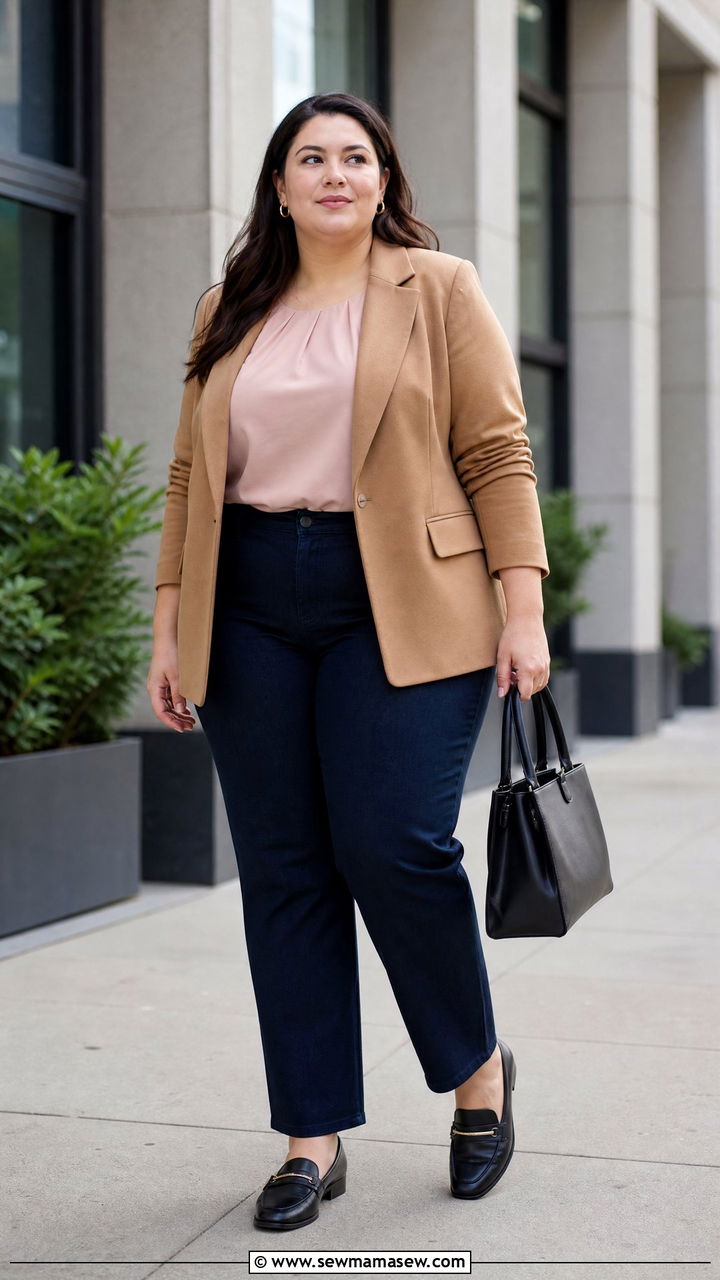 Plus Size Cap Sleeve Top With A Blazer - 20 plus size cap sleeve top outfit ideas