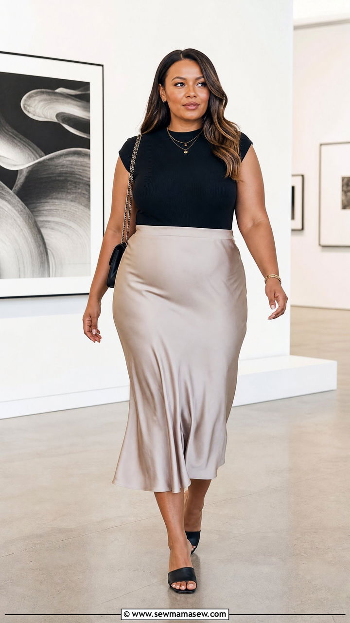 Plus Size Cap Sleeve Top With A Slip Skirt - 20 plus size cap sleeve top outfit ideas