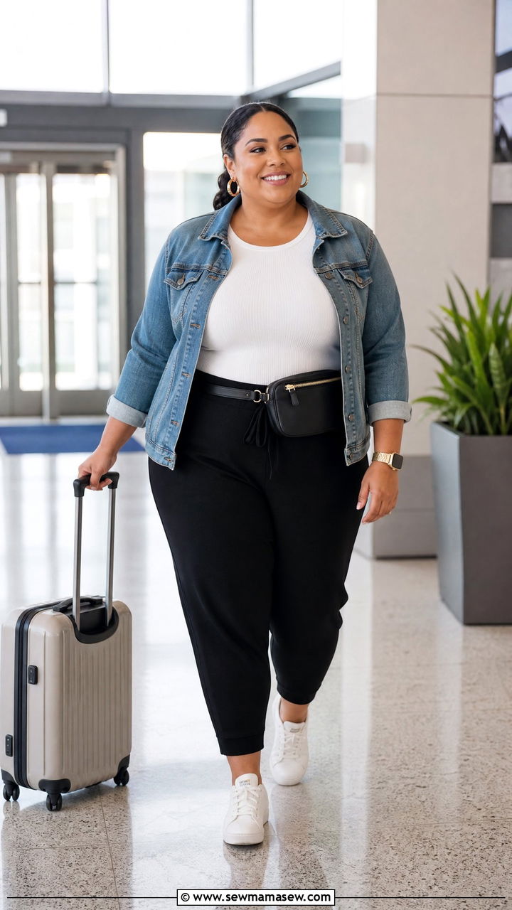 Plus Size Cap Sleeve Top With Joggers - 20 plus size cap sleeve top outfit ideas
