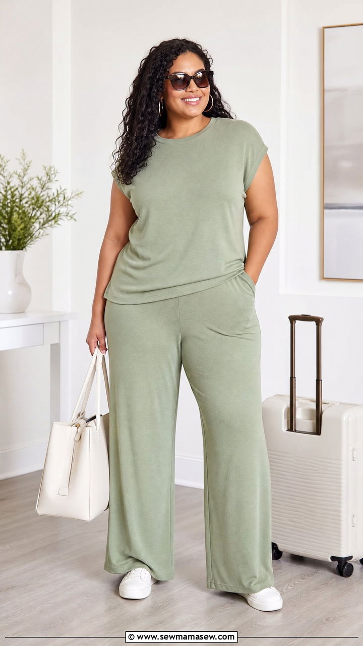 Plus Size Cap Sleeve Top With Matching Pants - 20 plus size cap sleeve top outfit ideas