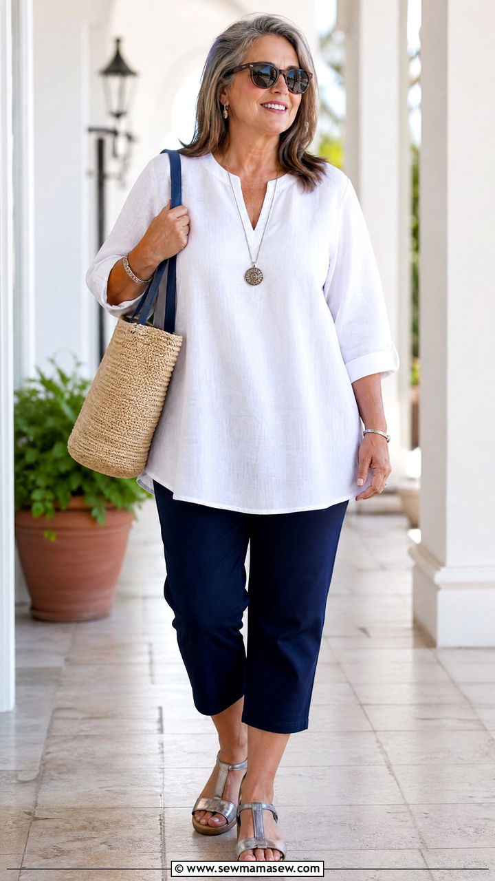 Plus Size Capris And Tunic Top Outfit - 20 plus size summer outfit ideas for women over 40