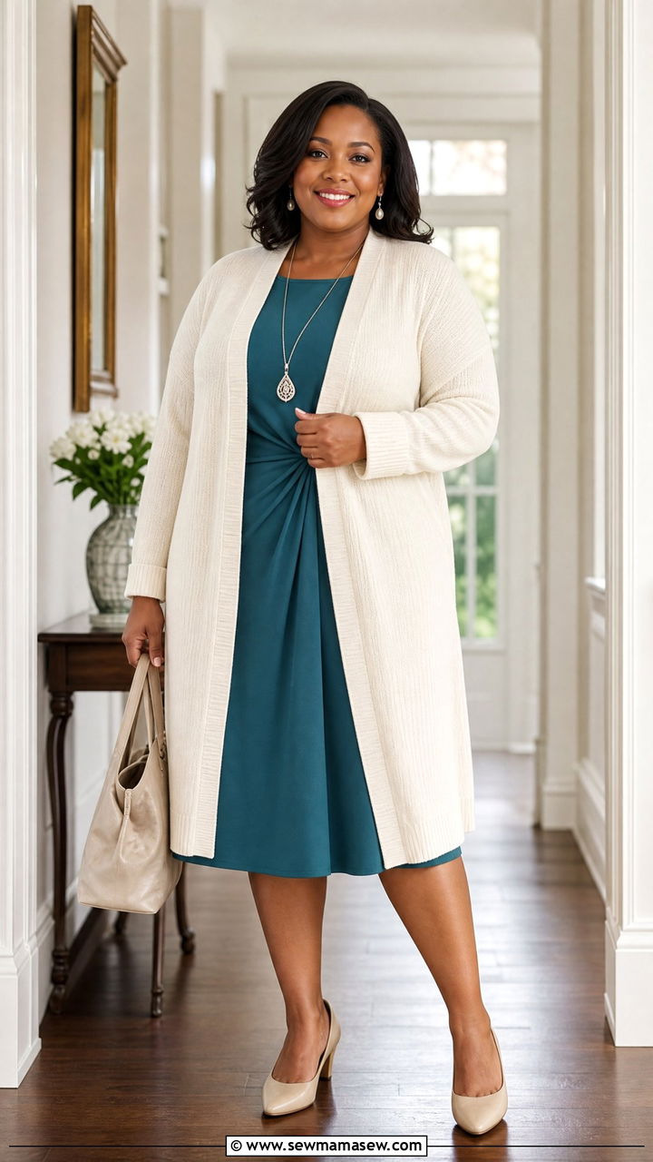Plus Size Cardigan And Dress Church Outfit - 20 plus size church outfit ideas