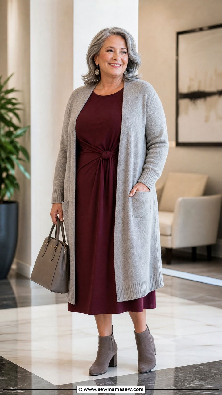 Plus Size Cardigan And Dress Outfit - 20 plus size outfits for older women