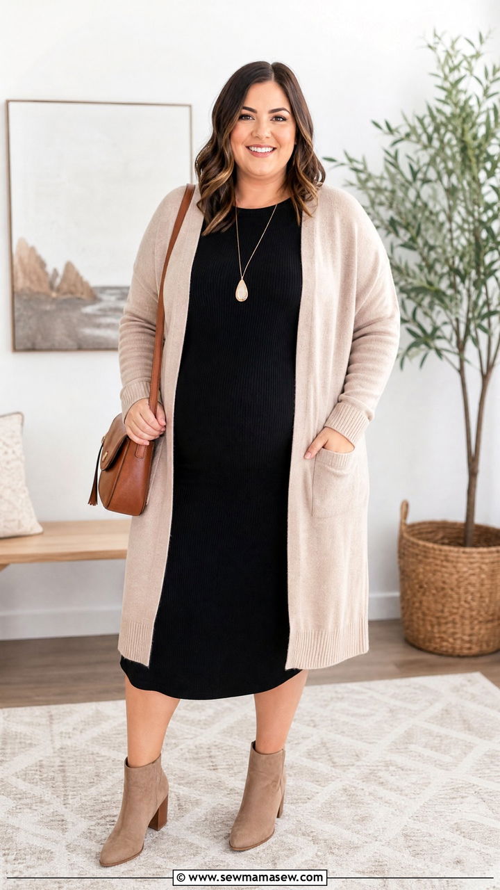 Plus Size Cardigan And Dress Outfit - 20 plus size outfits for big belly