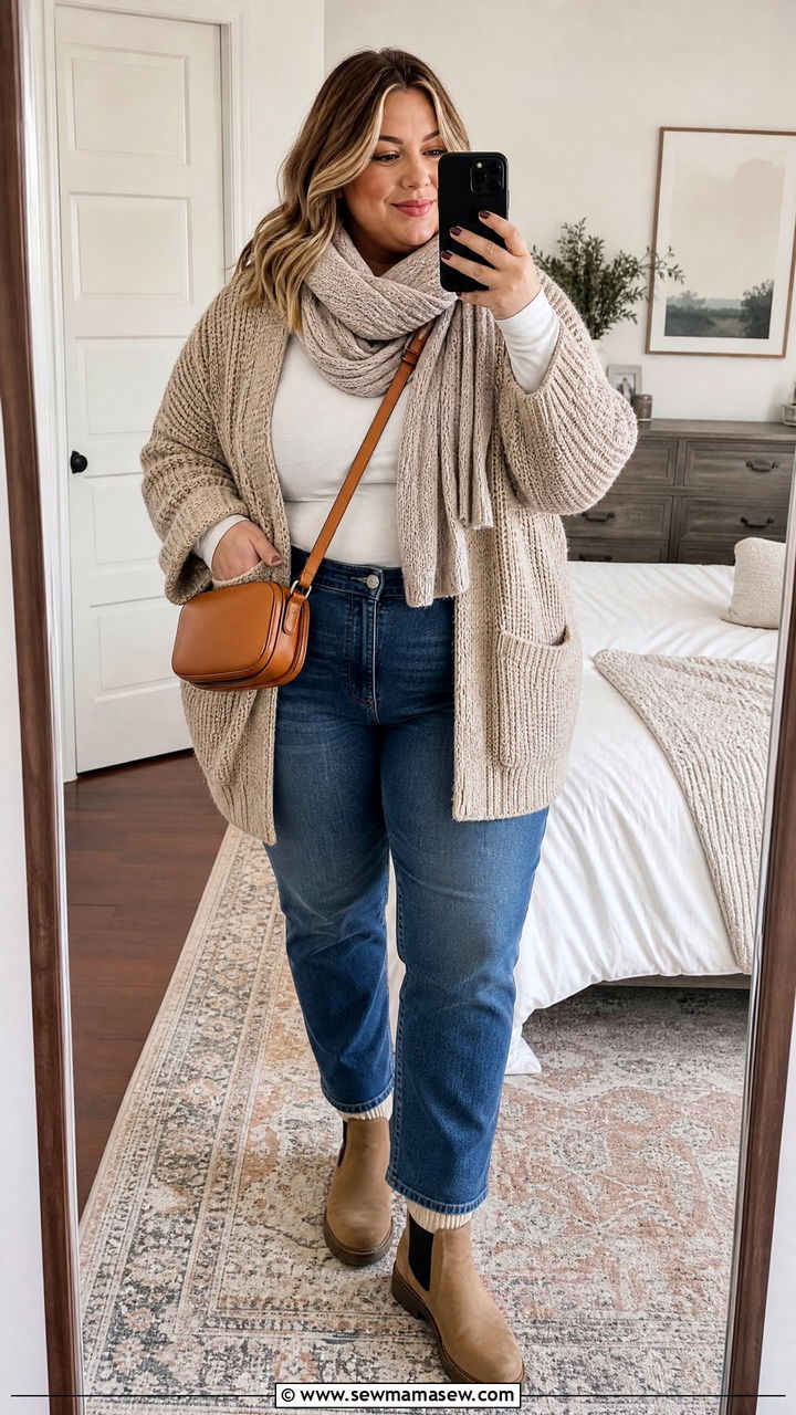 Plus Size Cardigan And Jeans Outfit - 20 plus size cold weather outfit ideas