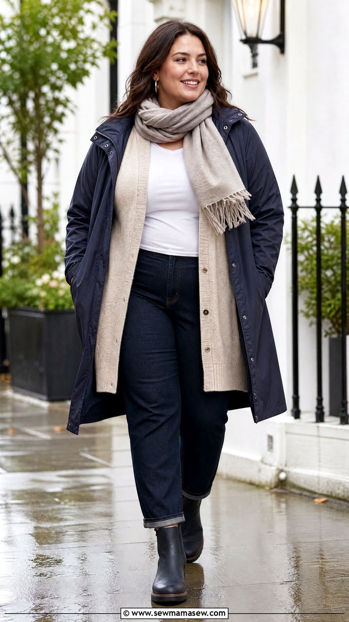 Plus Size Cardigan And Raincoat Outfit - 20 plus size rainy day outfit ideas