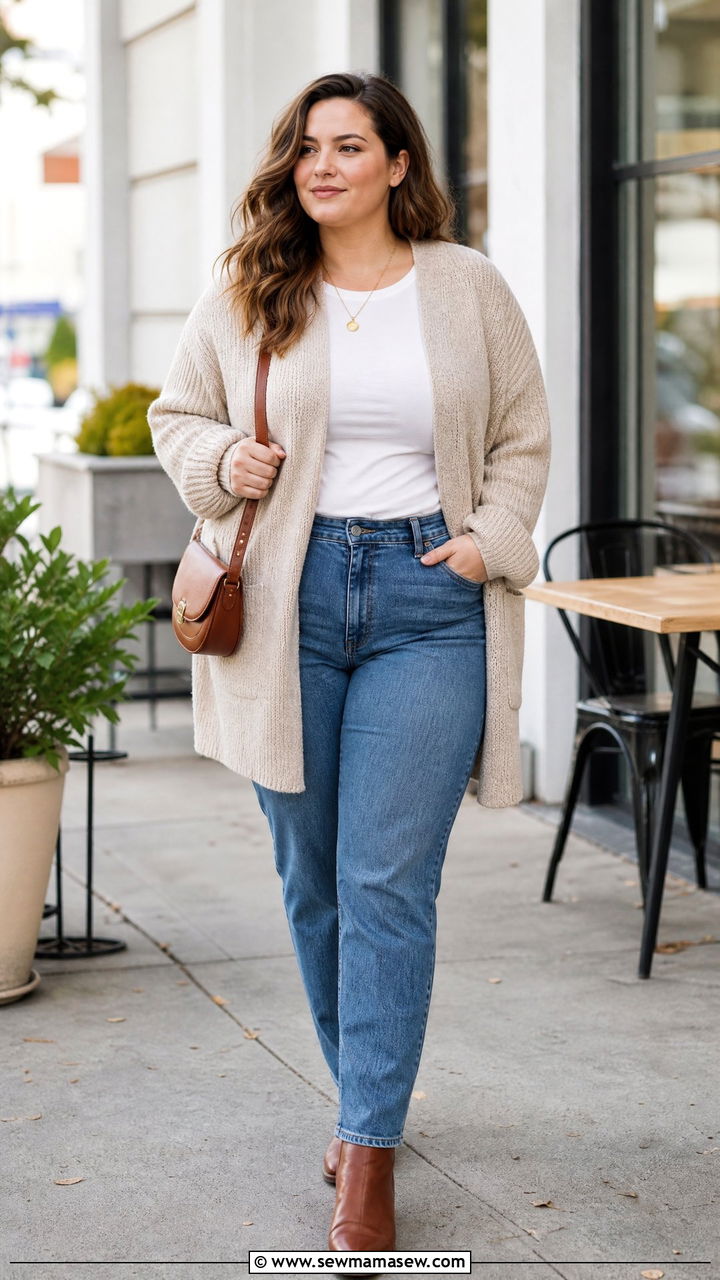 Plus Size Cardigan And Straight Jeans Outfit - 20 how to style plus size outfits