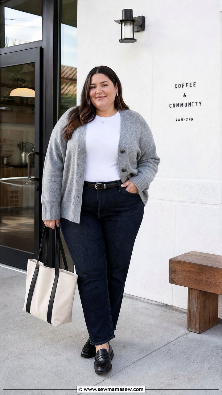 Plus Size Cardigan And Straight Leg Jeans Outfit - 20 plus size cozy sweater outfit ideas