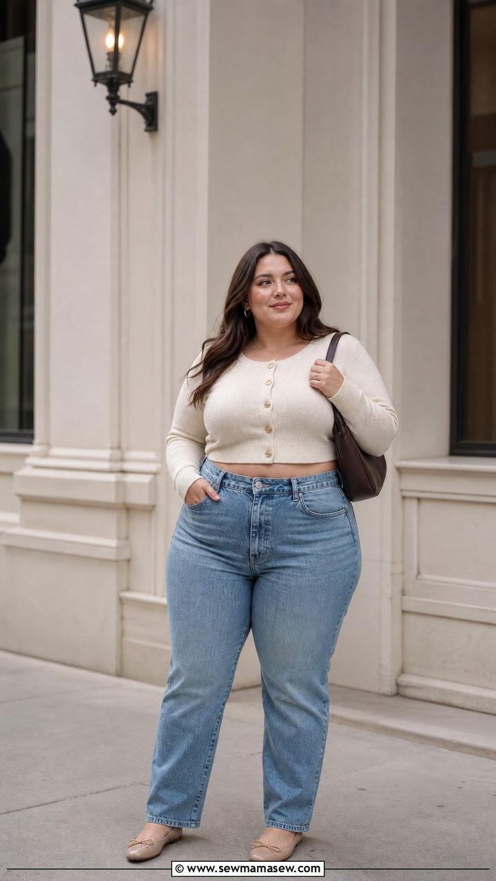 Plus Size Cardigan Crop Top And High Waisted Jeans Outfit - 20 plus size crop top and high waisted jeans outfit ideas