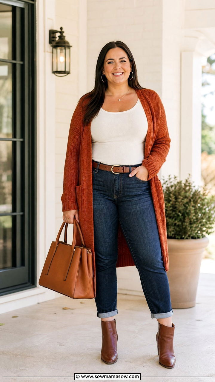 Plus Size Cardigan Outfit With Brown Boots - 20 plus size outfit ideas with boots