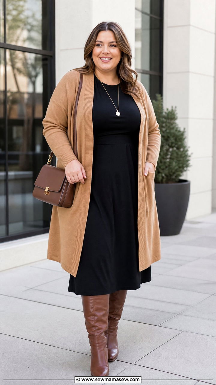 Plus Size Cardigan With Black Dress - 20 plus size cardigan outfit ideas