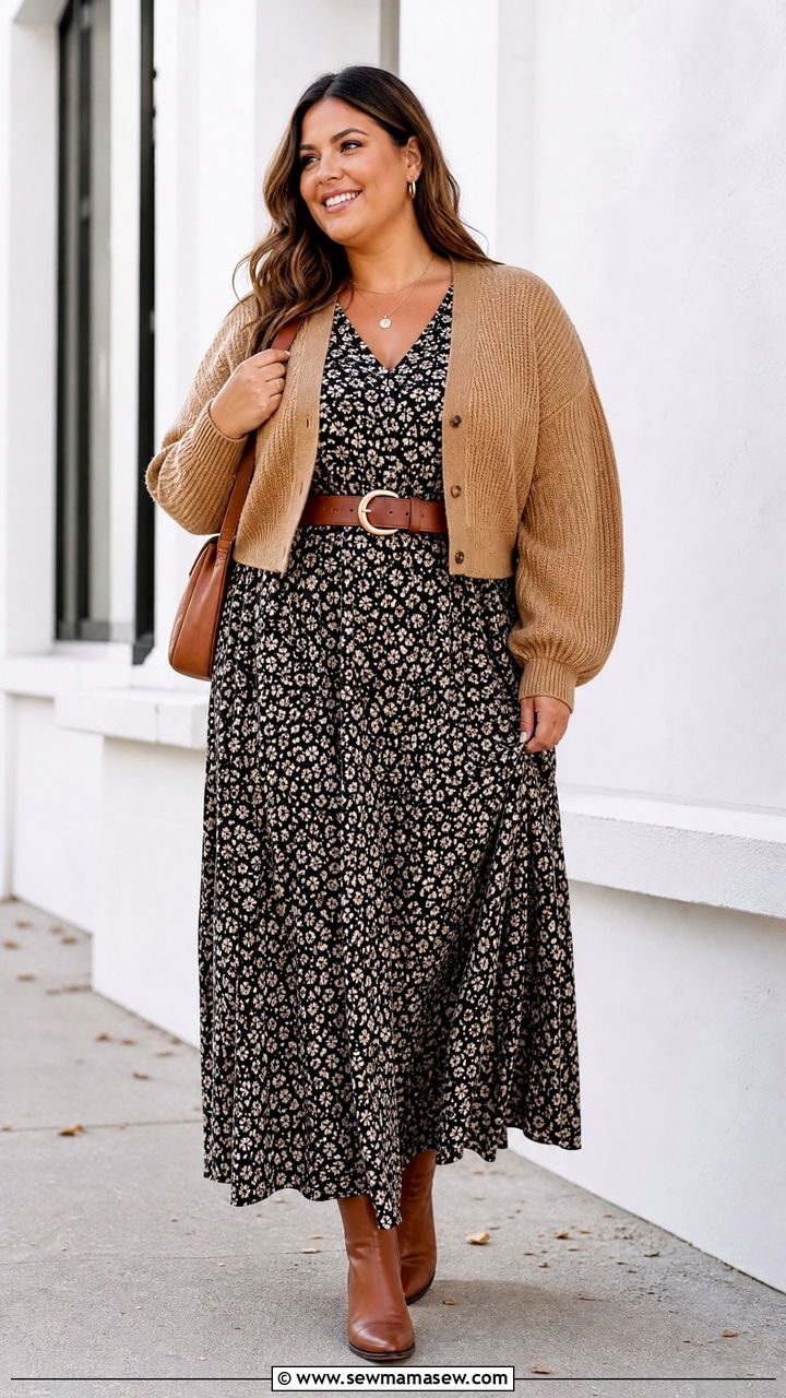 Plus Size Cardigan With Maxi Dress - 20 plus size fall sweater outfit ideas