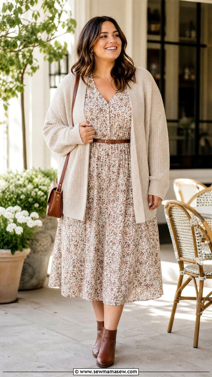 Plus Size Cardigan With Midi Dress - 20 plus size cardigan outfit ideas
