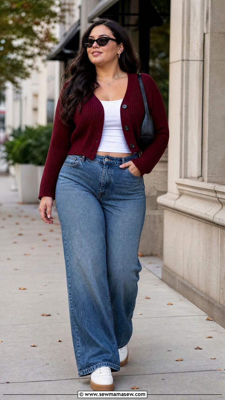 Plus Size Cardigan With Wide Leg Jeans - 20 plus size fall sweater outfit ideas