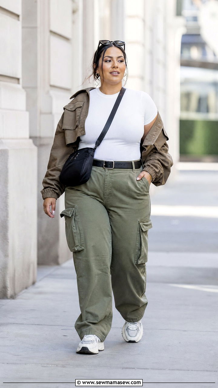 Plus Size Cargo Pants And Fitted Tee Outfit - 20 effortless plus size outfit ideas