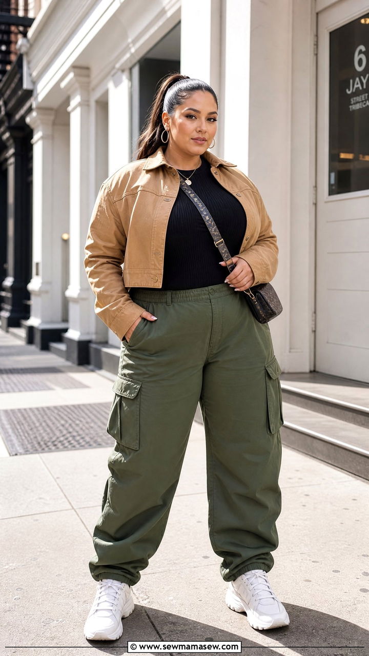 Plus Size Cargo Pants And Ribbed Top Outfit - 20 comfy plus size outfit ideas