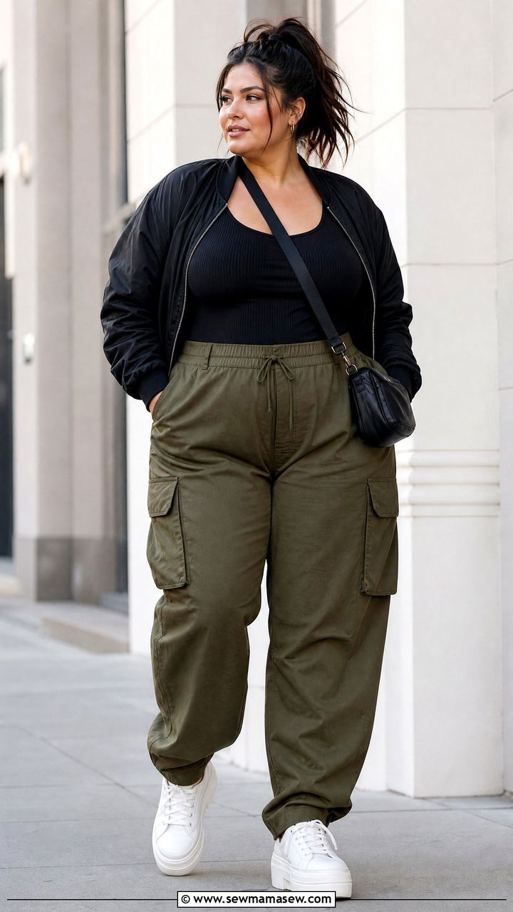 Plus Size Cargo Pants And Tank Top With Sneakers - 20 plus size outfit ideas with sneakers