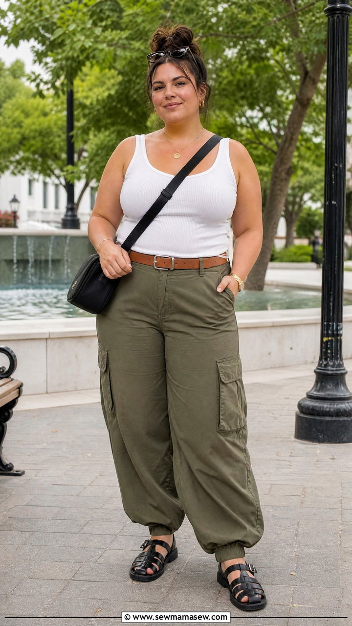 Plus Size Cargo Pants Outfit With Fisherman Sandals - 20 plus size outfit ideas with sandals