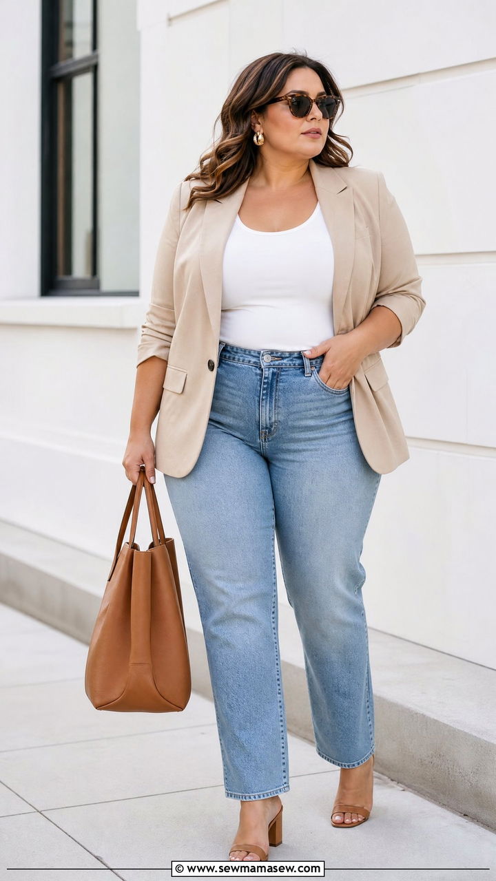 Plus Size Casual Blazer Outfit With Sandals - 20 plus size outfit ideas with sandals