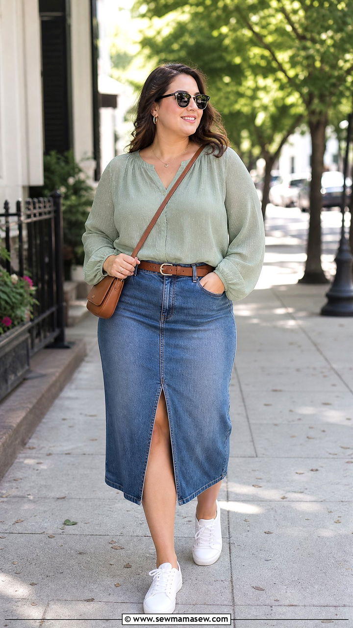 Plus Size Chiffon Blouse With Denim Skirt - 20 plus size chiffon blouse outfit ideas