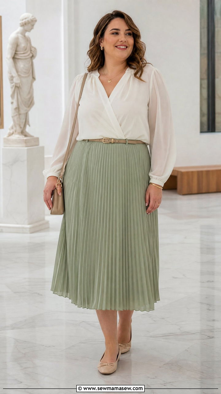 Plus Size Chiffon Blouse With Pleated Skirt - 20 plus size chiffon blouse outfit ideas