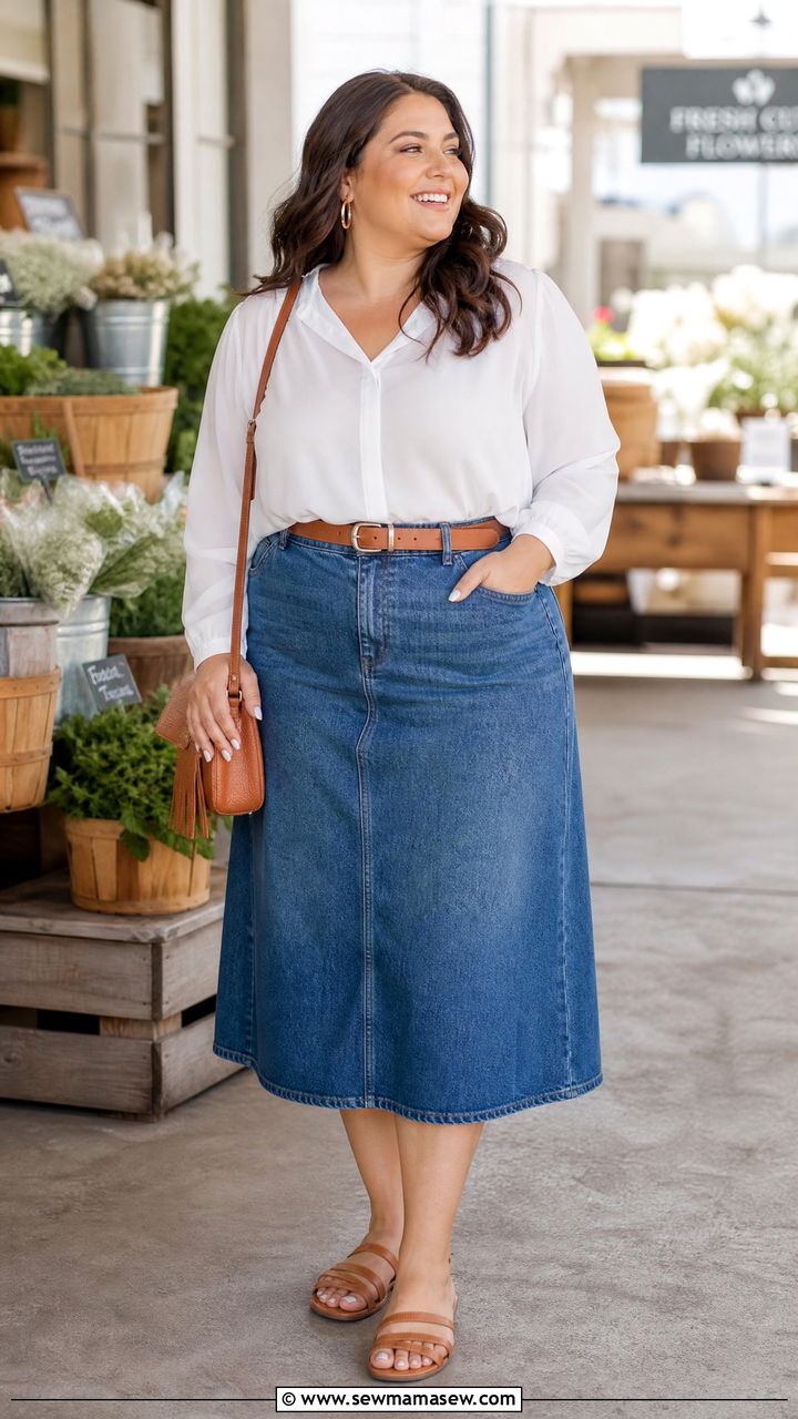 Plus Size Chiffon Top With Denim Skirt - 20 plus size chiffon top outfit ideas