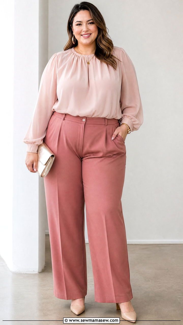 Plus Size Chiffon Top With Matching Color Bottoms - 20 plus size chiffon top outfit ideas