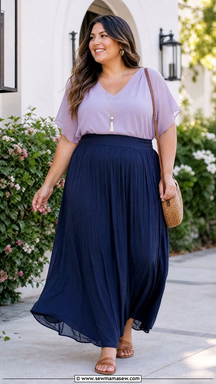 Plus Size Chiffon Top With Maxi Skirt - 20 plus size chiffon top outfit ideas