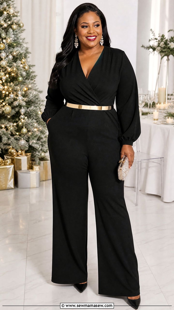 Plus Size Christmas Black Jumpsuit Outfit - 20 plus size christmas outfit ideas