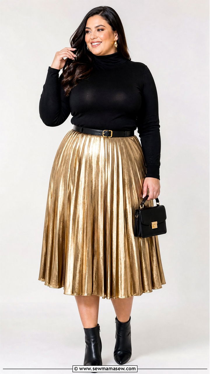 Plus Size Christmas Metallic Skirt Outfit - 20 plus size christmas outfit ideas