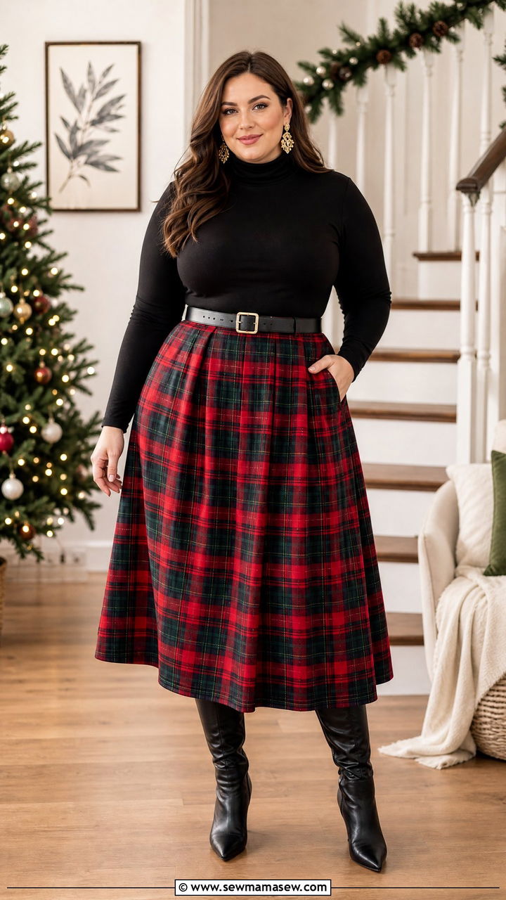 Plus Size Christmas Plaid Skirt Outfit - 20 plus size christmas outfit ideas