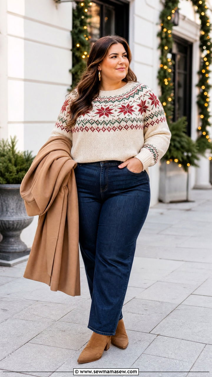 Plus Size Christmas Sweater And Jeans Outfit - 20 plus size christmas outfit ideas