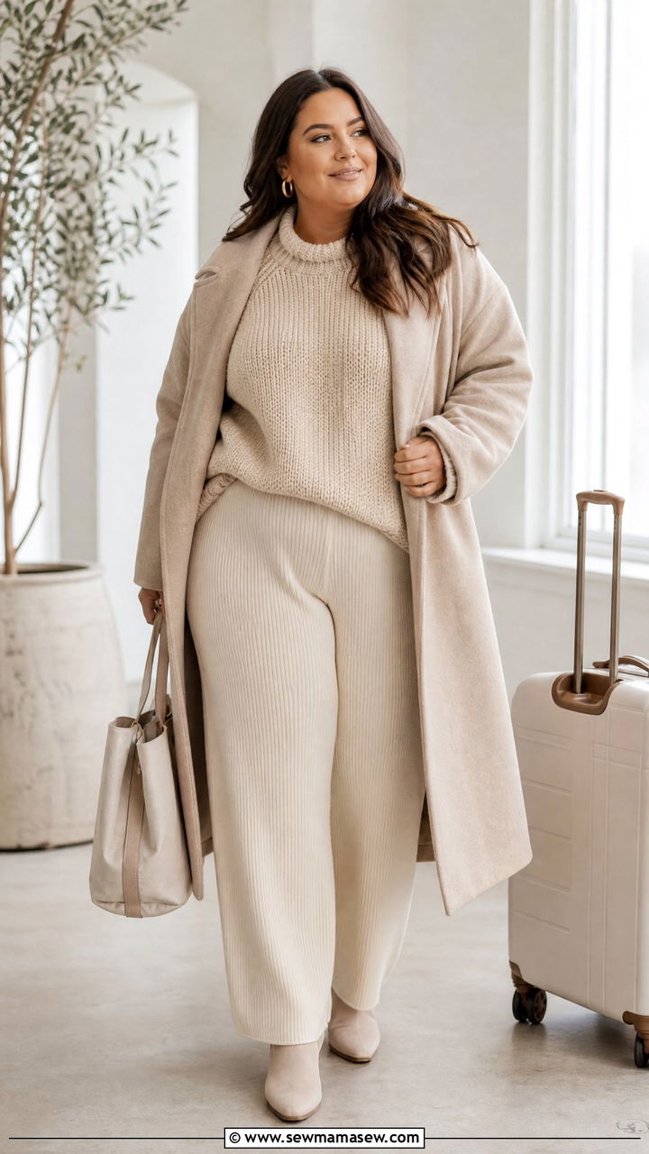 Plus Size Chunky Knit Sweater With Knit Pants - 20 plus size chunky knit sweater outfit ideas