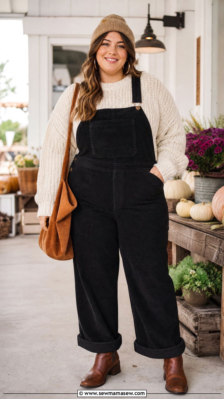 Plus Size Chunky Knit Sweater With Overalls - 20 plus size chunky knit sweater outfit ideas
